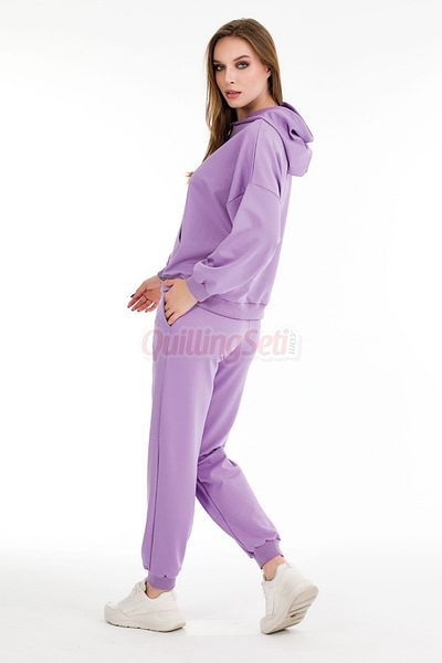 quilling Long Sleeve 22050 Women's Lilac Color Sports Tracksuit Set with Hood and Kangaroo Pocket
