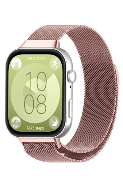 Huawei Watch Fit 3/4/4 Pro Uyumlu Hasır Metal Örgü Işlemeli Mıknatıslı Kordon Kayış