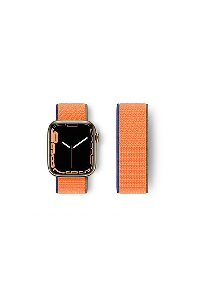 CepteToptan Apple Watch 38mm Mesh Velcro Band - Navy Blue-Orange