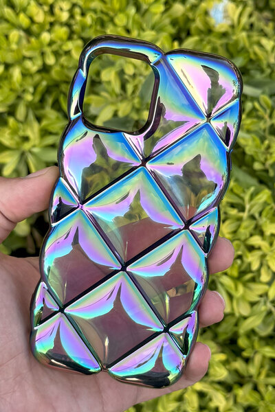 CEPSTOK Apple iPhone 13/14 Kılıf Hologramlı Pofuduk Darbe Önleyici Silikon Kapak