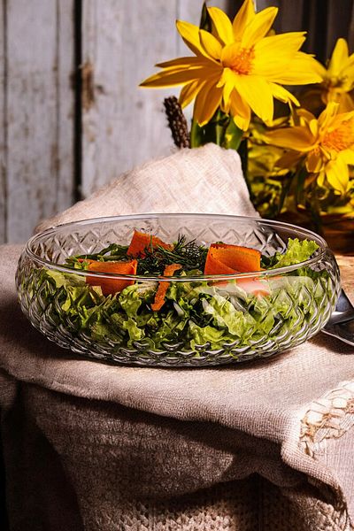 LUMİNA Large Size Lattice Glass Salad Presentation Bowl 24 cm