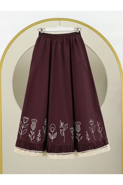 Modamorfo Lace Embroidered Elastic Waist Skirt - Plum