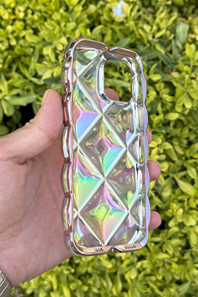 CEPSTOK Apple iPhone 13/14 Kılıf Hologramlı Pofuduk Darbe Önleyici Silikon Kapak