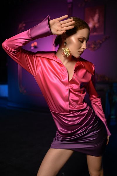 Gira official Pink Purple Gradient Satin Shirt Dress
