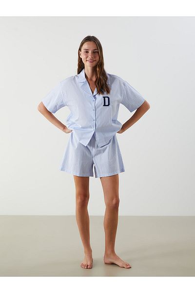 LC Waikiki New Season Shirt Collar Striped Women's Sortlu Pajama Set - S5Hp50Z8