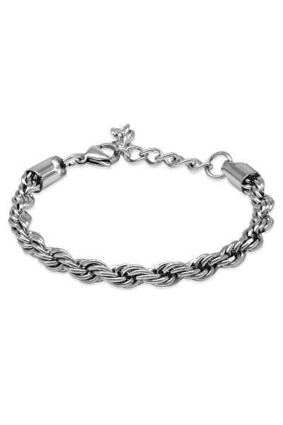 Tesbihane Silver Color Steel Men's Rope Chain Bracelet