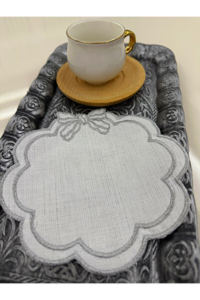 AYNAKIŞÇEYİZ 6 τεμάχια με μοτίβο φιόγκου από λινό ύφασμα καφέ κοκτέιλ σερβιέτ...