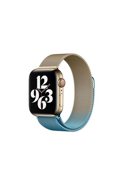 CepteToptan Apple Watch 38mm Metal Magnetic Band - Metallic Gold-Blue
