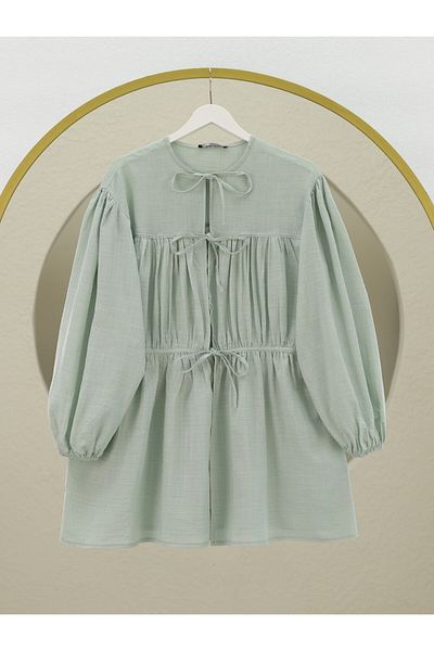 Modamorfo Front Tie-Up Shirt with Elastic Sleeves - Mint