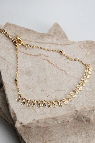 Chillin' Shiny Gold Tiny Sequin Adjustable Chain Gold Color Women's Anklet