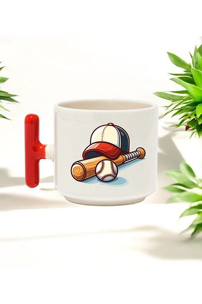 BB TRADE Baseball Design Red t Handle Ceramic Printed Mug Cup 250 ml