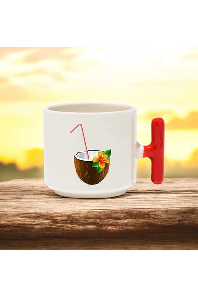 BB TRADE Avocado Red t Handle Ceramic Printed Mug 250 ml