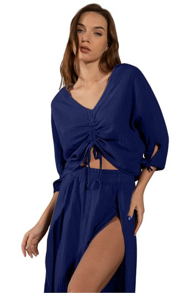 clavia Comfortable Fit Muslin Bustier, Gathered Detail 100% Cotton Summer Loose Crop Shirt, Bustier, Blouse
