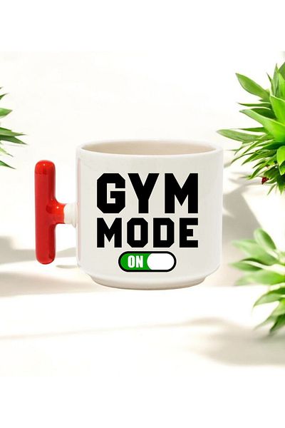 BB TRADE Gym Fashion on Designed Red t Handle Ceramic Printed Mug Cup 250 ml