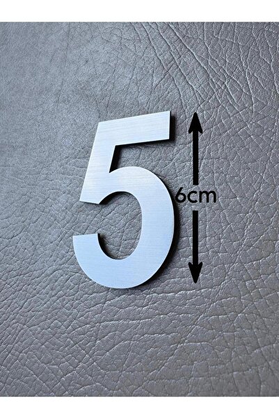Kapı Numarası 6 CM No. 5 Daire Masa Dolap Numarası Fırcalı Gümüş Kendinden Yapışkanlı