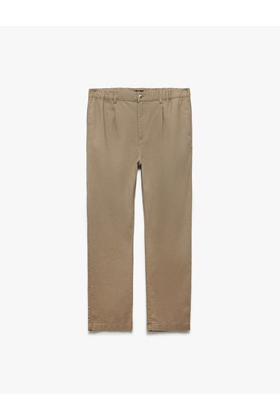 Koton New Season Buttoned Cotton Linen Blended Chino Trousers with Pocket Detail