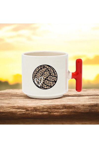BB TRADE Volleyball Ball Designed Red T-Handed Ceramic Printed Mug 250 ml