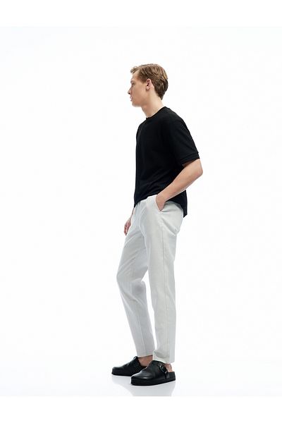 Koton New Season Cotton Linen Blended Chino Trousers with Lace-Up Waist and Pocket Detail