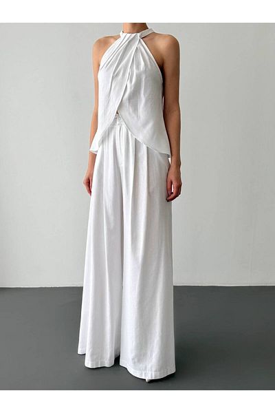 Ecenin Favorileri Linen White Trousers Blouse Set
