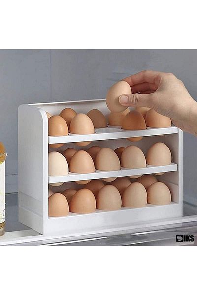 SIKS Egg Organizer Holder for Refrigerator Door, Storage Box with 30 Egg Capacity, 3-Tier