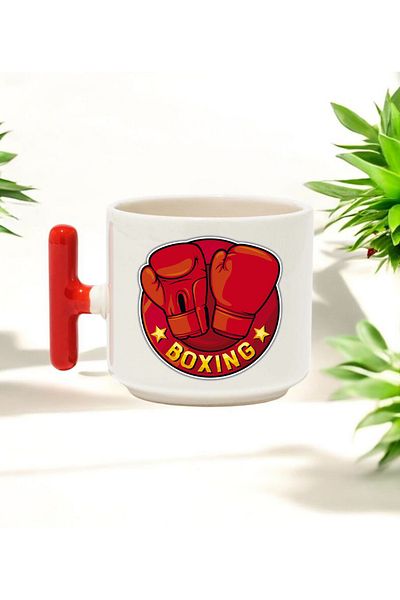 BB TRADE Boxing Designed Red t Handle Ceramic Printed Mug Cup 250 ml