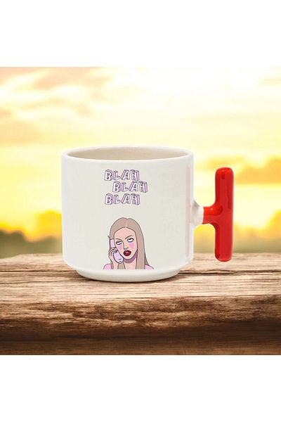 BB TRADE Blah Blah Red t Handled Ceramic Printed Mug Cup 250 ml