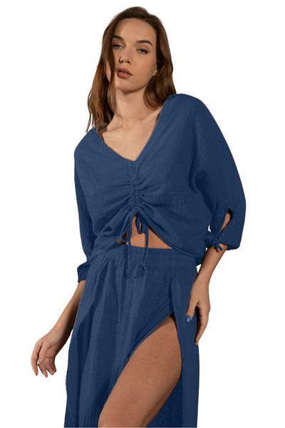 clavia Comfortable Fit Muslin Bustier, Gathered Detail 100% Cotton Summer Loose Crop Shirt, Bustier, Blouse