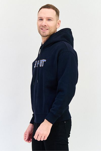 Esprit Men Embroidered Logo Long Sleeves Hooded Sweatshirt, Black