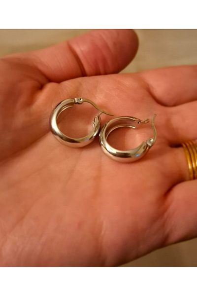 Multi JEWEL 316L Steel Thick Hoop Model Earrings Silver Color