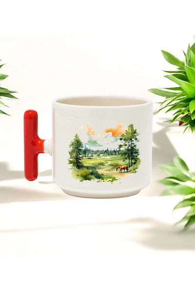 BB TRADE Nature Designed Ceramic Printed Mug with t Handle 250 ml