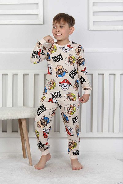bunny hopp Boys' Patterned Pajama Set 100% Cotton Combed Cotton Fabric Long Sleeve 3-8 Years