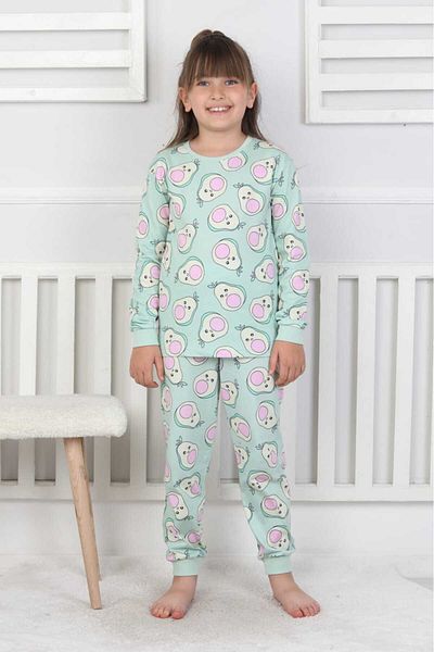 bunny hopp 100% Cotton Single Jersey Combed Cotton Fabric Avocado Patterned Long Sleeve Crew Neck Girls Pajamas