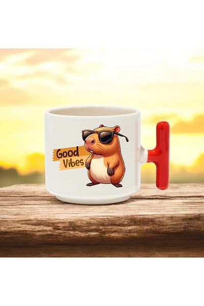 BB TRADE Good Vibes Red t Handled Ceramic Printed Mug Cup 250 ml