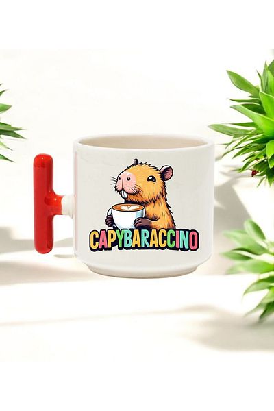 BB TRADE Capybaraccino Red t Handled Ceramic Printed Mug Cup 250 ml