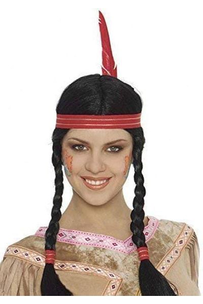 NW NessiWorld Nessiworld Indian Wig with Feather Braids Native American Wig