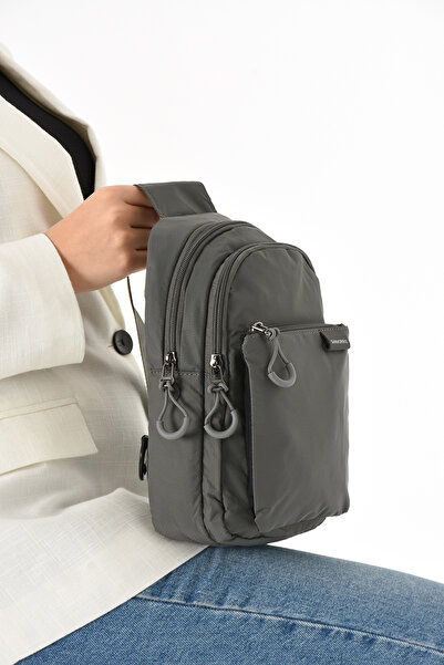 Sanmorris 6004 Unisex Kırinkıl Тканина Водостійка Багатосекційна Сумка для тіла Темно-сіра
