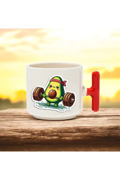 BB TRADE Avocado Sportsman Designed Red t Handled Ceramic Printed Mug 250 ml