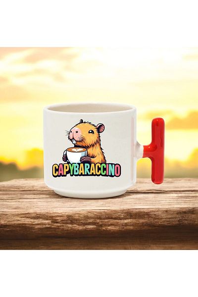 BB TRADE Capybaraccino Red t Handled Ceramic Printed Mug Cup 250 ml