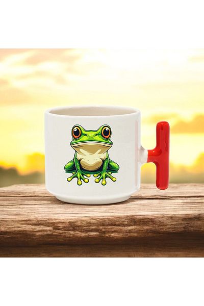 BB TRADE Frog Red t Handled Ceramic Printed Mug Cup 250 ml