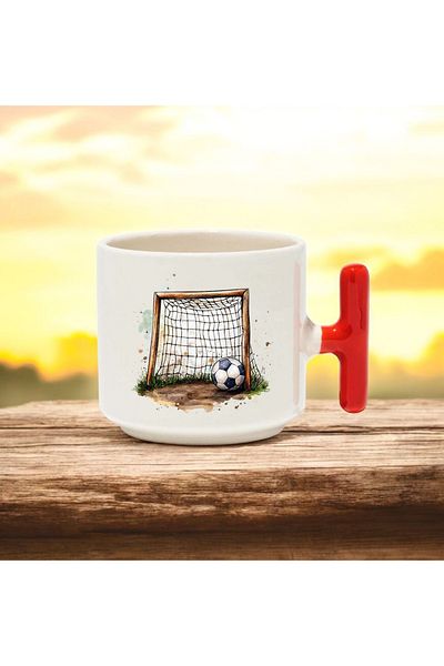 BB TRADE Football Goal Designed Red T-Handle Ceramic Printed Mug 250 ml