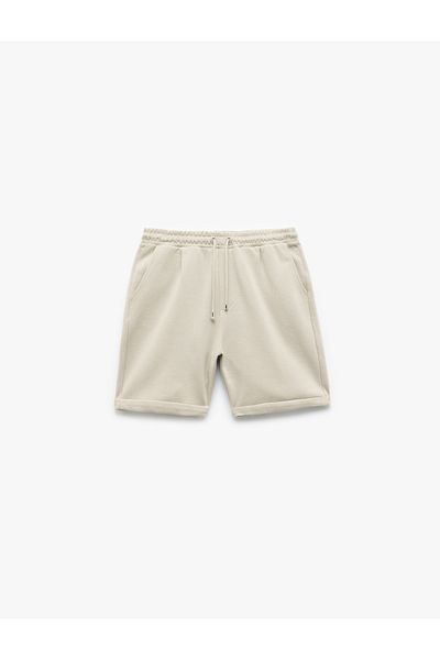 Koton New Season Bermuda Pique Fabric Pleated Waist Lace up Shorts