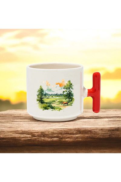 BB TRADE Nature Designed Ceramic Printed Mug with t Handle 250 ml