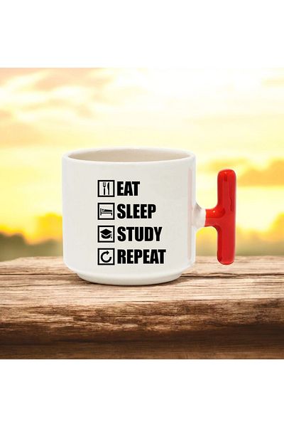 BB TRADE Eat Sleep Red t Handled Ceramic Printed Mug Cup 250 ml