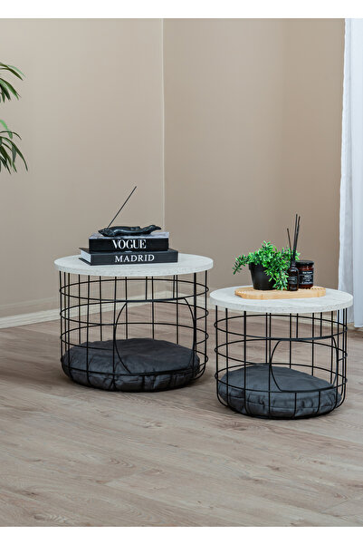 Uyan Ev Ürünleri UYAN EV ÜRÜNLERİ 2 Li Kedi Yuvalı Sepet Sehpa Beyaz Traverte...