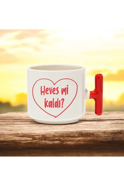 BB TRADE Heves Mi Kaldı Red t Handled Ceramic Printed Mug Cup 250 ml