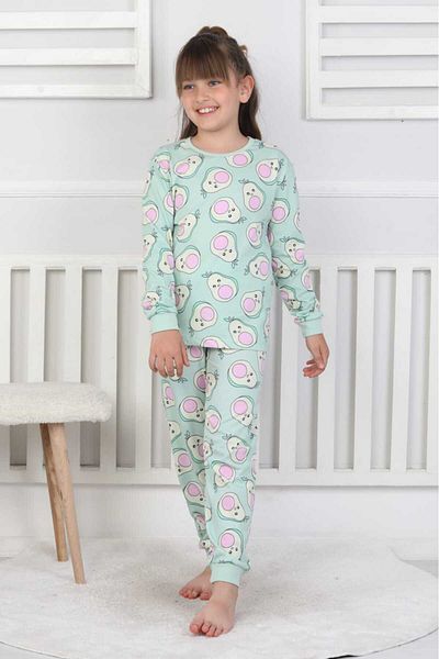 bunny hopp 100% Cotton Single Jersey Combed Cotton Fabric Avocado Patterned Long Sleeve Crew Neck Girls Pajamas
