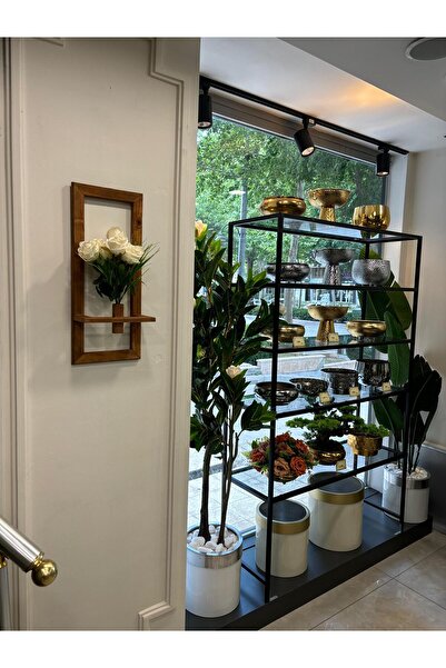 DDTREND Dekoratif Ahşap Duvar Saksısı ,Cafe Restaurant Ev Dekorasyon (Yapay Çiçek Gül Demeti Dahil) 25X60 CM