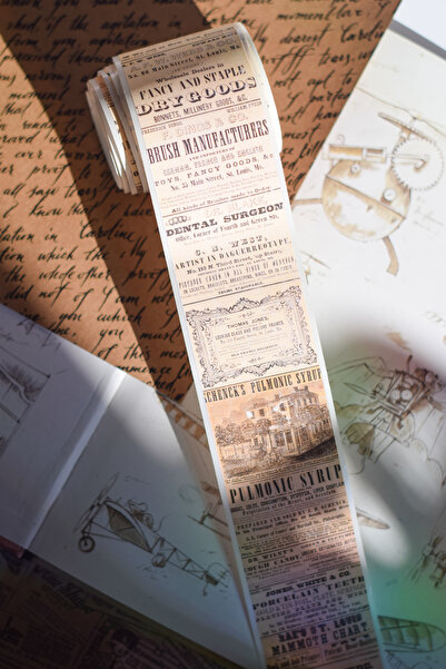 Vintage Gazete Temalı Washi Bant ( 5 cm x 2 m ) / Washi Tape, Scrapbook