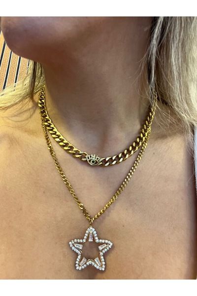 gozdeasutayaccessory قلادة مزدوجة من الفولاذ