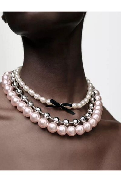 CHARMLUCKY 3 Piece Pearl Bead Necklace